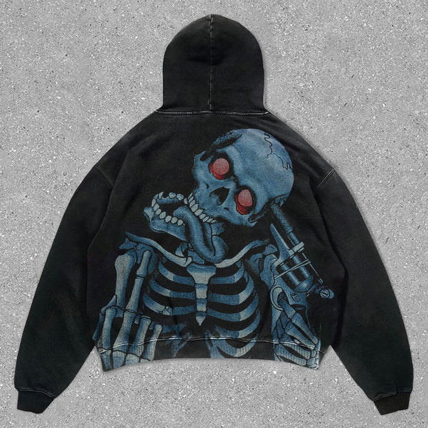 Skull Vintage Print Long Sleeve Hoodie