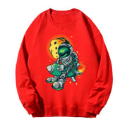 Astronaut print couple style capless round neck loose Korean style thin long-sleeved sweatshirt