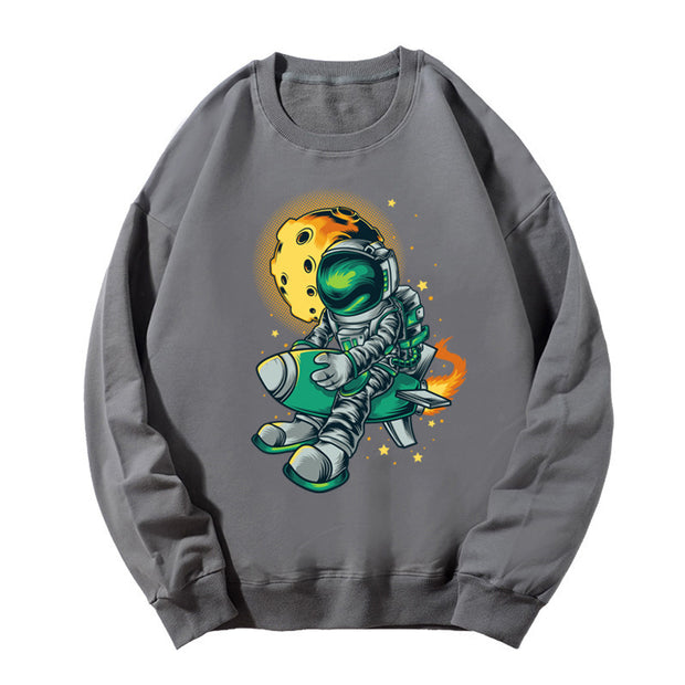 Astronaut print couple style capless round neck loose Korean style thin long-sleeved sweatshirt