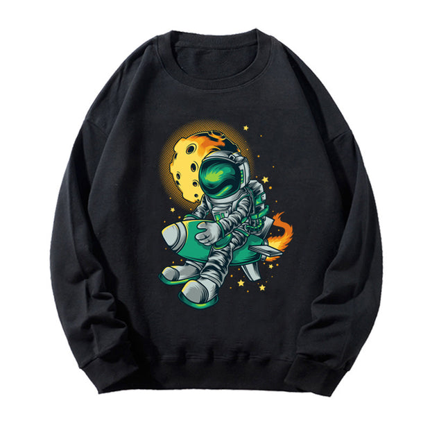 Astronaut print couple style capless round neck loose Korean style thin long-sleeved sweatshirt