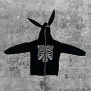 Bunny ears skull casual street zipper hoodie