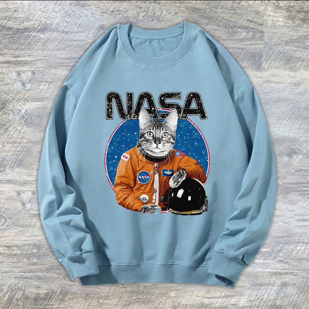 Astronaut long-sleeved bottoming shirt loose round neck Korean fashion printing tide men and women same version couple sweatshirt