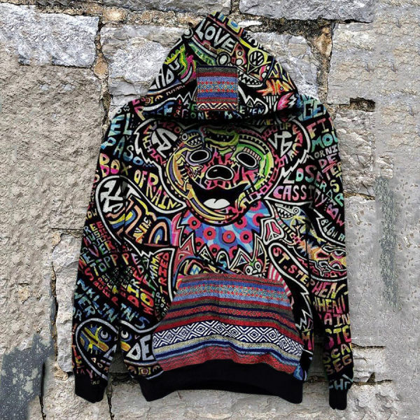 Retro Happy Bear Letter Hoodie