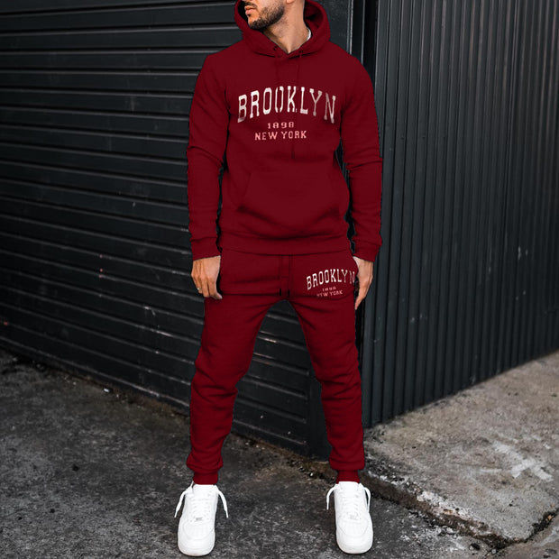 Fashion Solid Monogram Print Hoodie Set