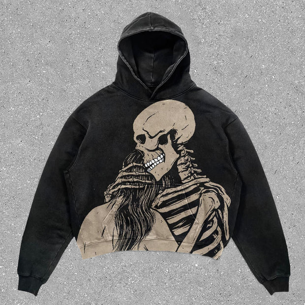 Trendy Vintage Skull Print Hoodie