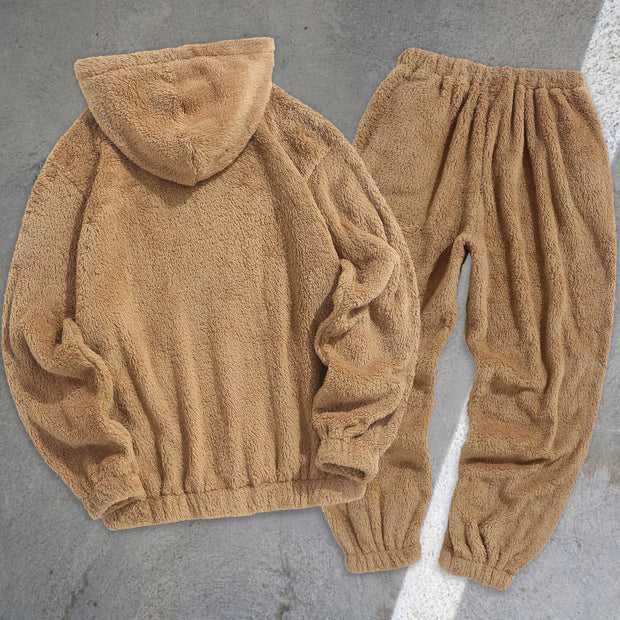 Bear Pullover Hooded Sweatshirt Plush Belted Tracksuit