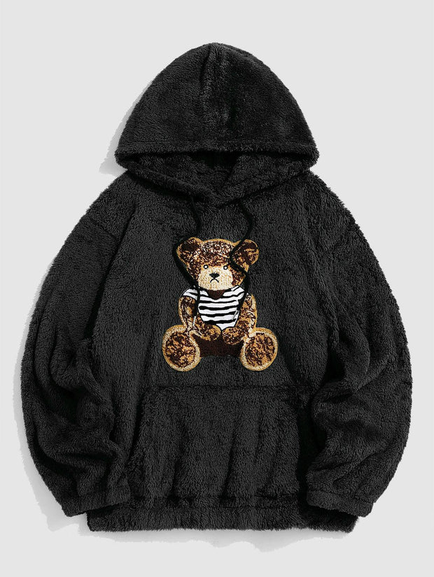Bear Pullover Hooded Sweatshirt Plush Belted Tracksuit
