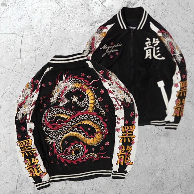 Casual japanese sakura dragon baseball rugby street jacket