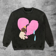 Casual retro burst heart long-sleeved sweater