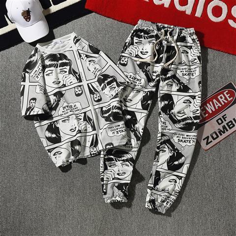 Cartoon Street Hip Hop Harajuku Style Casual Suit Comic Short Sleeve Shorts