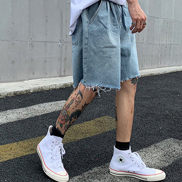 Retro light denim shorts