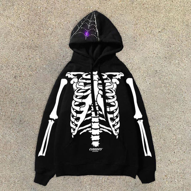 Fashion bone print street style long-sleeved hoodie