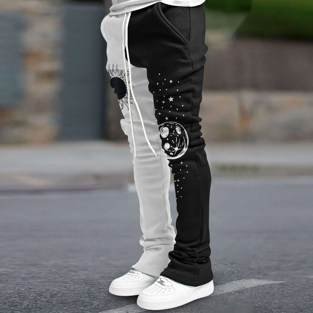 Contrasting color street print slim fit flared pants