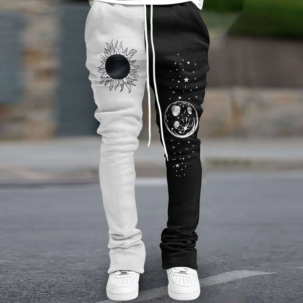 Contrasting color street print slim fit flared pants
