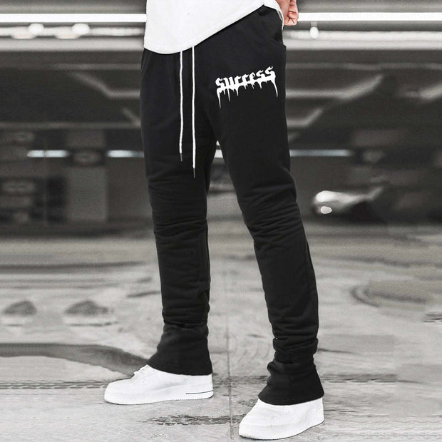 Letters Print Drawstring Flared Trousers
