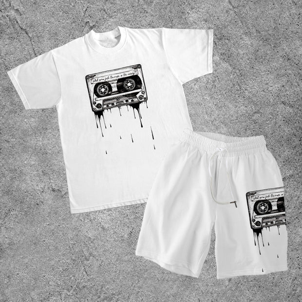 Casual Fashion Music Tape Print Short Sleeve Suit