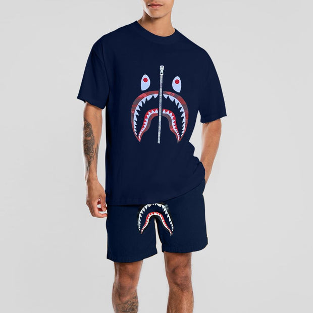 Casual fashion printed short-sleeved shorts sports suit