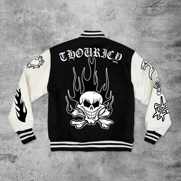 Casual skull fire pile rugby baseball jacket