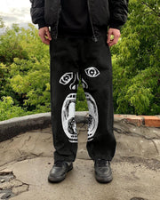Personalized print loose street black jeans