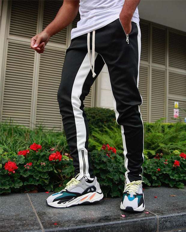 Casual sports pants, running pants, double pocket zipper jogging pants