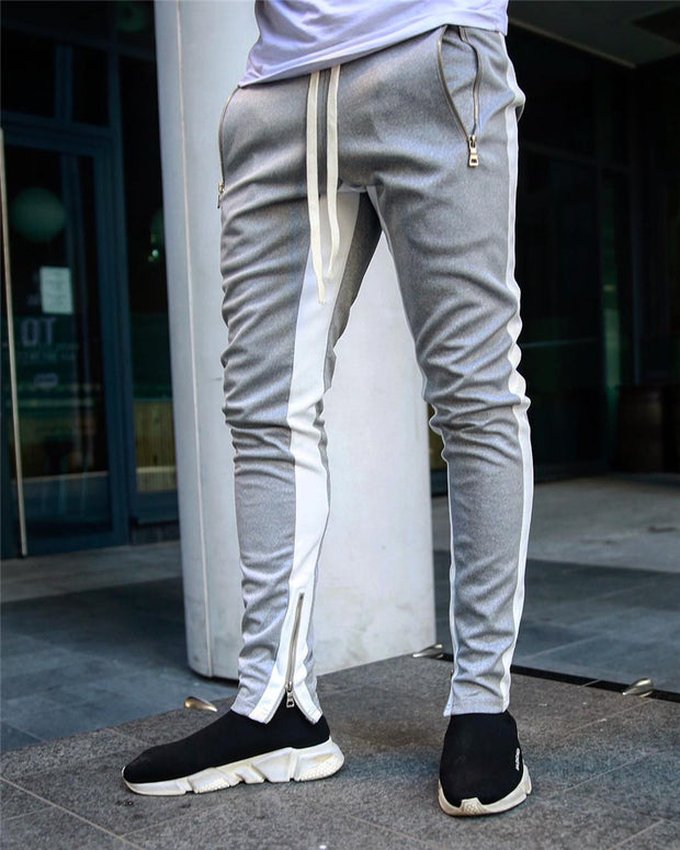 Casual sports pants, running pants, double pocket zipper jogging pants