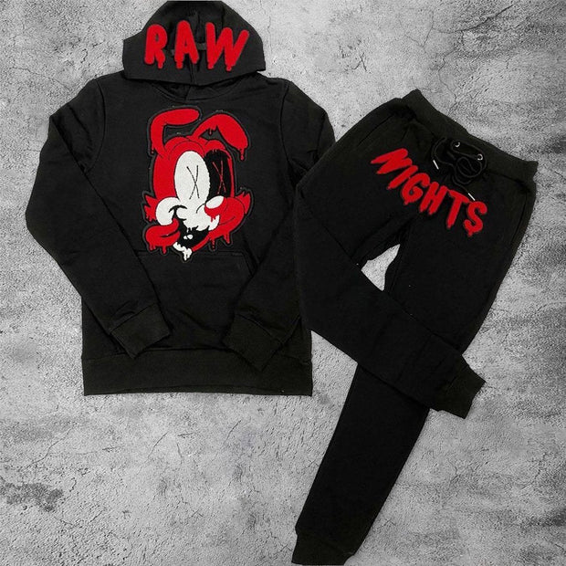 Casual hungry bunny hoodie trousers sports home set