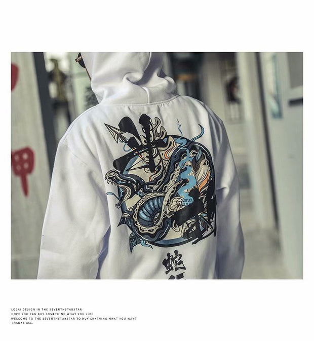 Douzhe snake line creative printing plus fleece hooded jacket loose fashion trendy sweatshirt