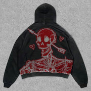 Trendy Personalized Print Heart Skull Hoodie