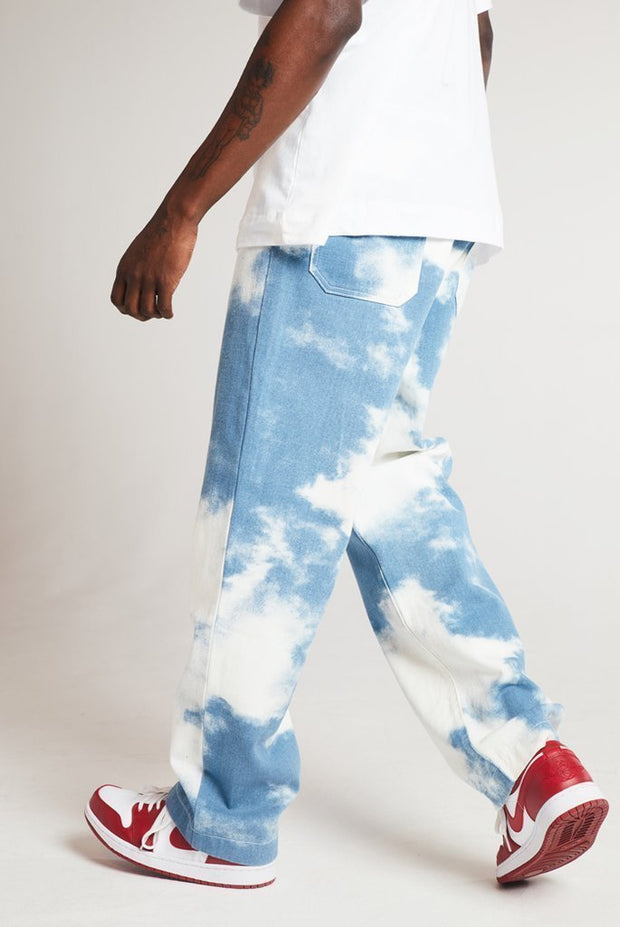 Loose straight-leg tie-dye jeans