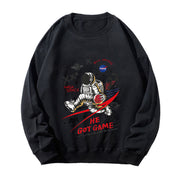 Casual astronaut print crew neck long sleeve sweatshirt