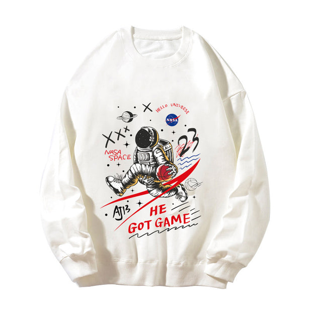 Casual astronaut print crew neck long sleeve sweatshirt