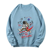 Casual astronaut print crew neck long sleeve sweatshirt