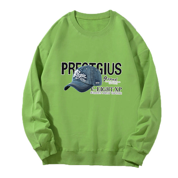 Casual hat print crew neck sweatshirt