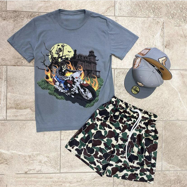 Personality men's crew neck T-shirt casual shorts set