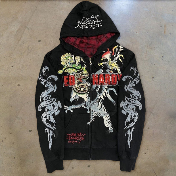 Personalized street style men's printed long-sleeved sports hoodie