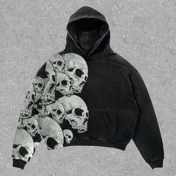 statement street style skull print hoodie