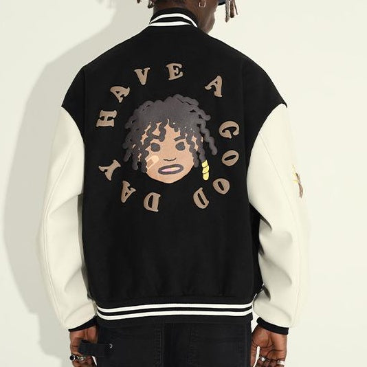 Casual black dirty braided baseball jacket