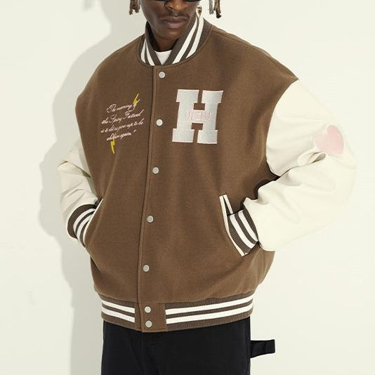 Casual black dirty braided baseball jacket
