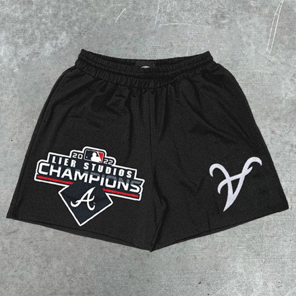 Baseball Graphic Print Elastic Shorts