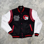 Retro college style printed baseball jacket