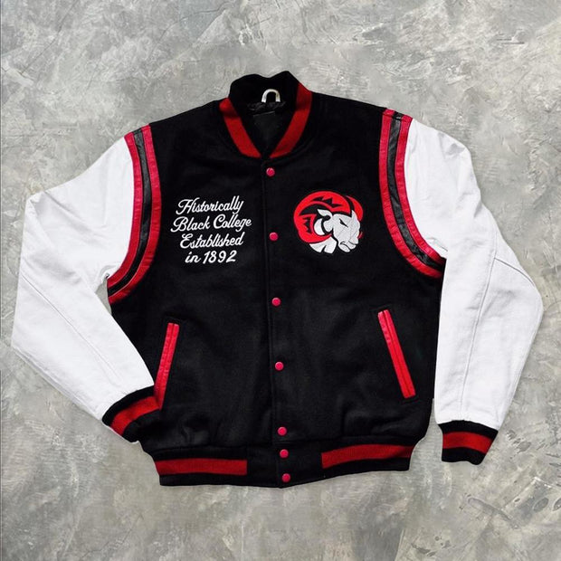 Retro college style printed baseball jacket