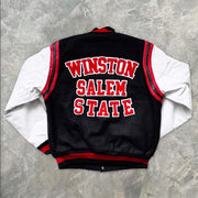 Retro college style printed baseball jacket