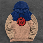 Retro Colorblock Trendy Graphic Plush Hoodies