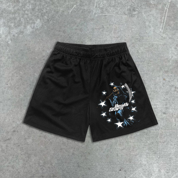 Skull Graphic Print Elastic Shorts