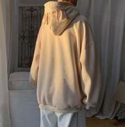 Bear decoration loose plus velvet padded hoodie