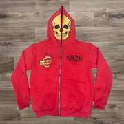 Fashion retro skull print full-zip hoodie