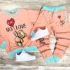 Casual bear print round neck sweater and pants suit