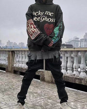 Fashion kanye graffiti letters Europe and America plus velvet sweater men and women hooded jacket