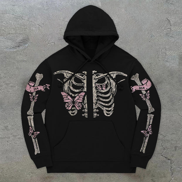 Bone Butterfly Vintage Long Sleeve Hoodie