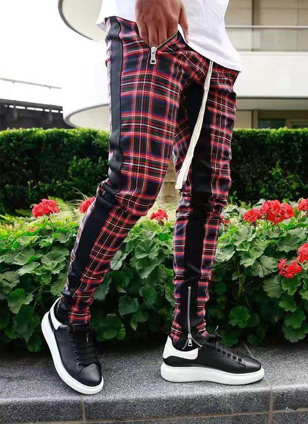 Plaid color matching fashion all-match sports and leisure trend trousers